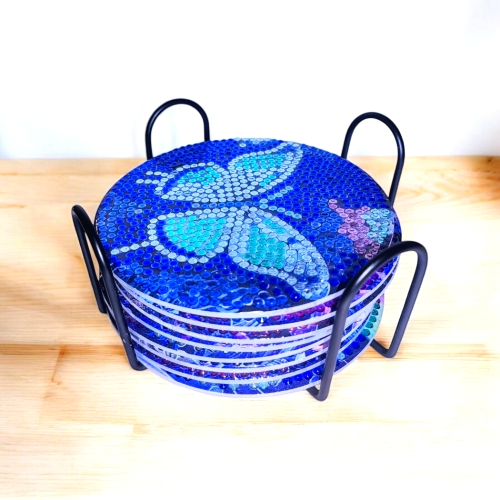 Handmade Jeweled 8-Piece Butterfly Coaster Set | NWOT